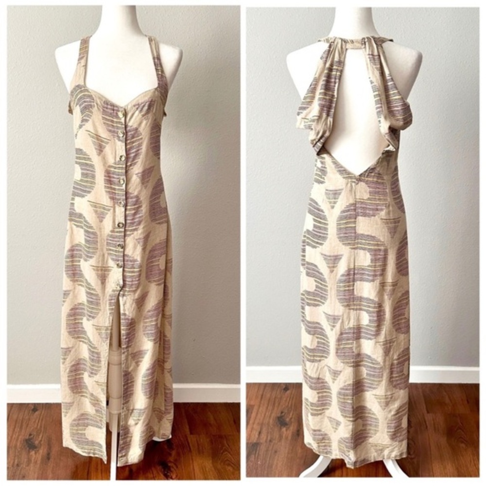 Anthropologie x Celandine NWT Retro Halter Button Front w/Slit Maxi Dress | XS - Picture 3 of 12